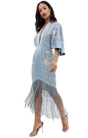 ASOS Design Kimono Midi Dress with Fringe Hem UK 18