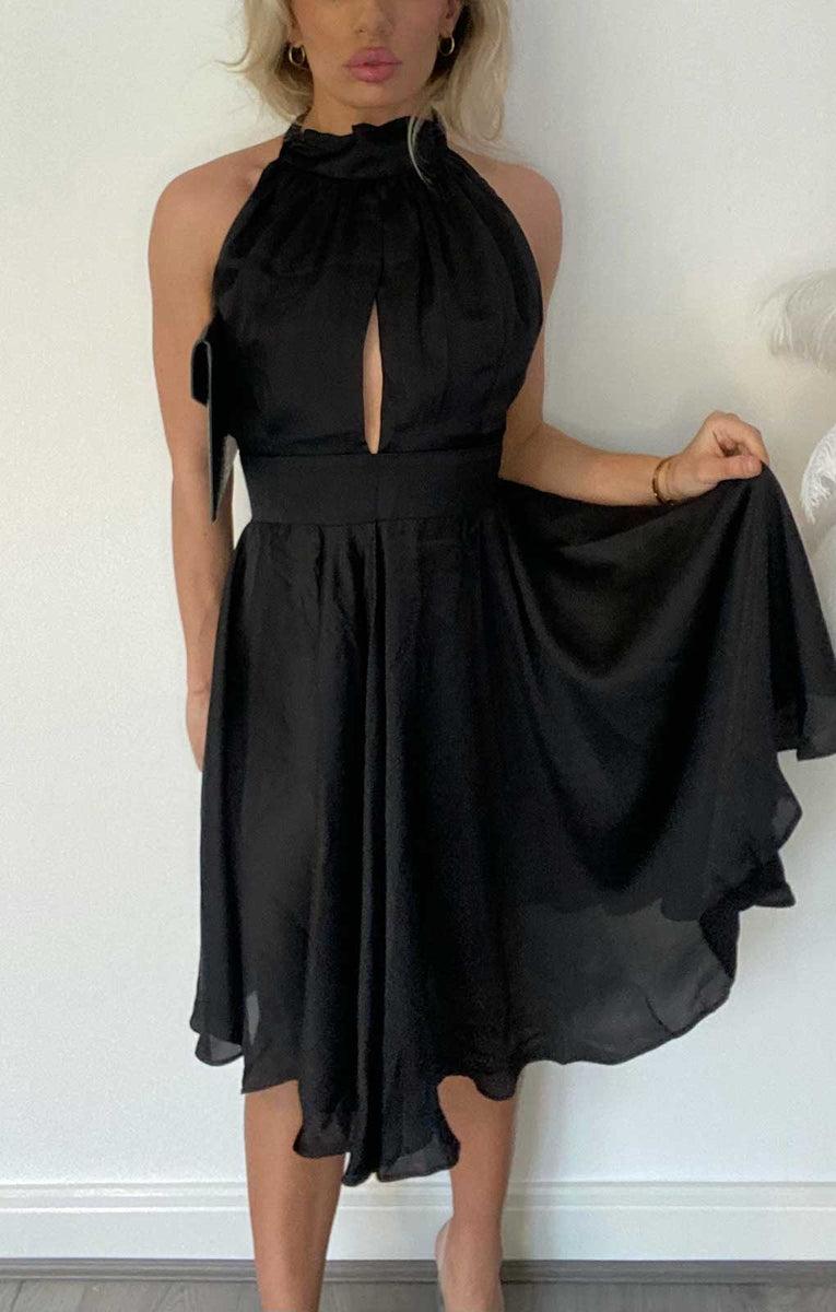 Lavish Alice Satin Cowl Neck Midi Dress in Black