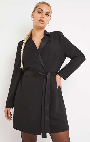 Simply Be Mini Black Blazer Dress with Satin Lapels