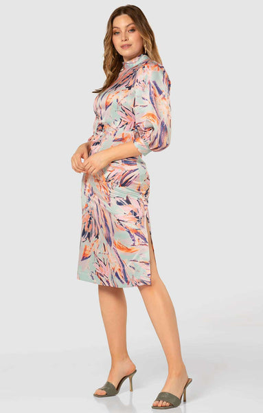 Closet London Multi Floral Print Puff Sleeve Midi Dress