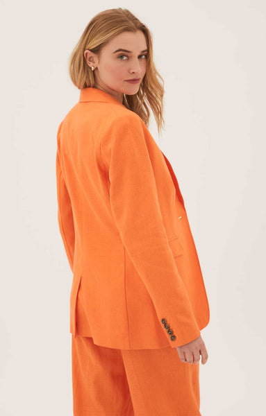M&S Tangerine Linen Viscose Ruched Sleeve Blazer