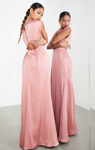 Asos Edition Satin Cowl Neck Maxi Dress With Cut Out Back In Dusky Rose