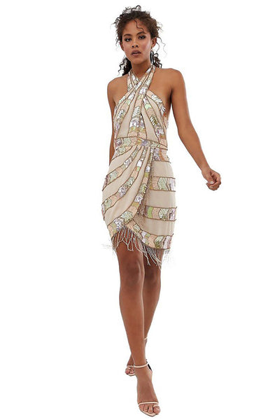 ASOS DESIGN TALL Mini Dress With Aztec Embellishment Fringe UK 10