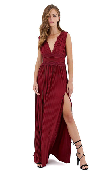 ASOS DESIGN Premium Red Lace Insert Pleated Maxi Dress