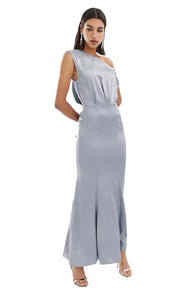 ASOS DESIGN Maxi Dress with Drape One Shoulder in Satin UK 18