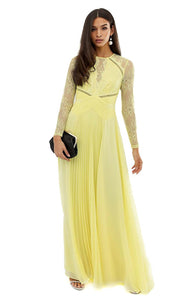 ASOS DESIGN L/S Lace Panelled Pleat Maxi Dress UK 12