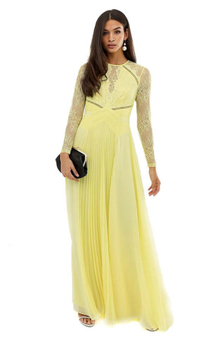 ASOS DESIGN L/S Lace Panelled Pleat Maxi Dress UK 10