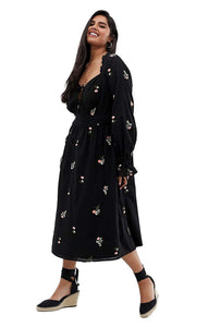 ASOS DESIGN Curve Sweetheart Midi Dress with All Over Embroidery