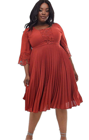 ASOS DESIGN CURVE RED MIDI WITH PLEATED SKIRT UK 24