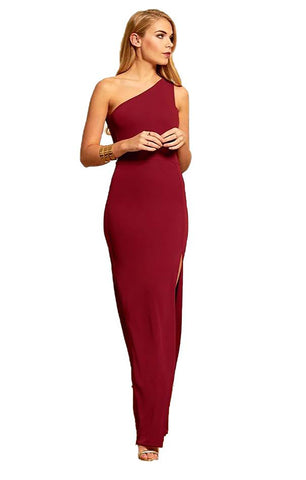 Gorgeous Couture Burgundy One Shoulder Maxi Dress With Side Split