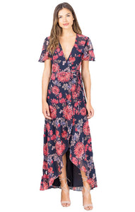 Hope & Ivy Navy Floral Wrap Maxi Dress