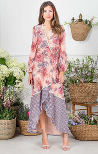 Hope & Ivy Floral Contrast Wrap Maxi Dress