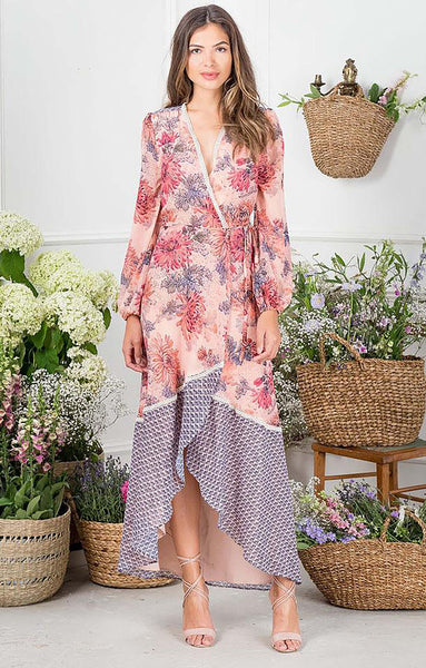 Hope & Ivy Floral Contrast Wrap Maxi Dress UK 12