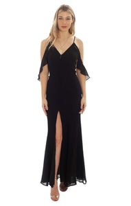 Jarlo Cami Strap Black Maxi Dress With Frill Detail UK 10
