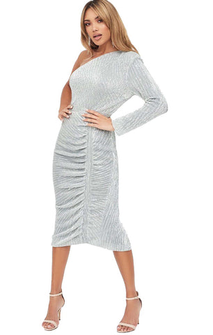 Lavish Alice Power Shoulder Pleated Sequin Midi Dress