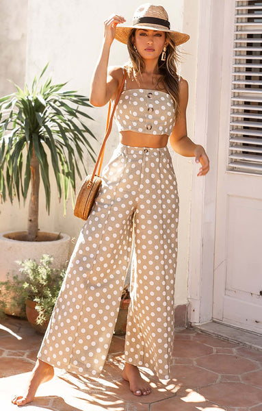 Runaway The Label Polka Dot Co-Ord In Natural And White UK 10