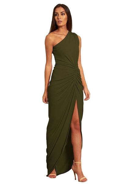 Gorgeous Couture Green One Shouldered Maxi Dress UK M