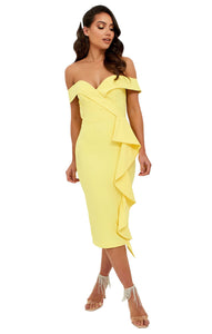 Lavish Alice Yellow Bardot Midi Dress UK 10
