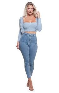 Zara Blue Soft Touch Crop Top And Cardigan Co-Ord UK M