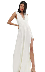 ASOS DESIGN TALL Premium Lace Insert Pleated Maxi Dress UK 12