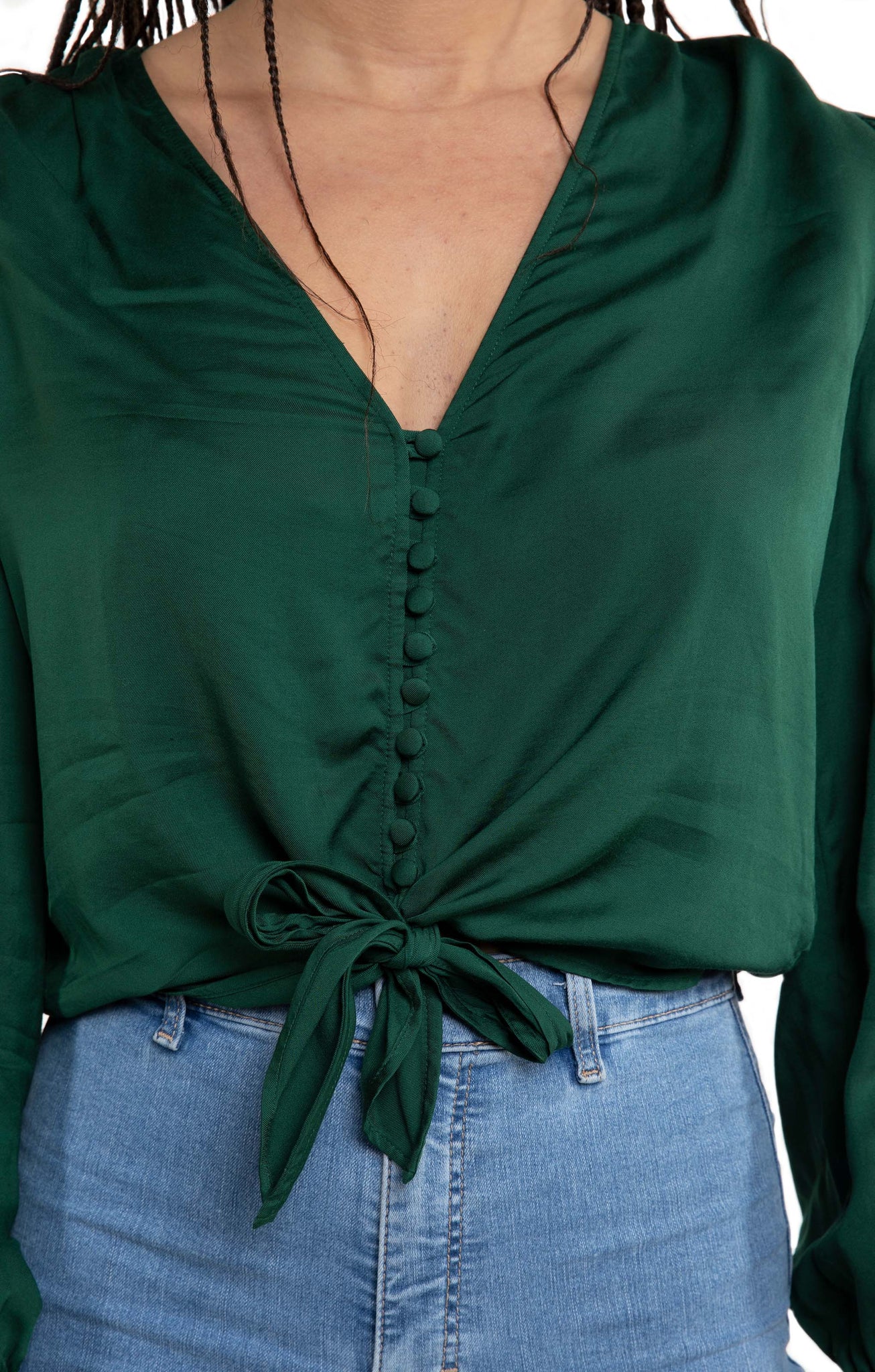 Zara Green Satin Blouse With Knot Detail UK S