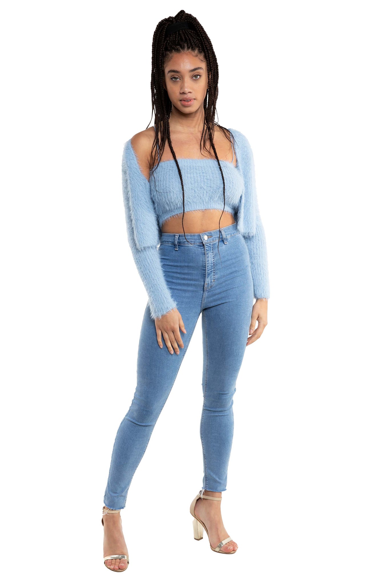 Zara Blue Soft Touch Crop Top And Cardigan Co-Ord UK S