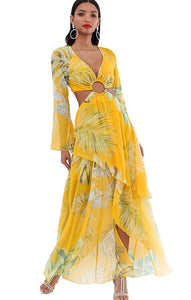 ASOS DESIGN Long Sleeve Maxi Dress In Tropical Print