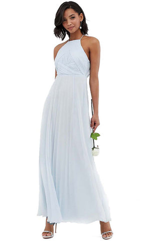 ASOS DESIGN BRIDESMAID Pale Blue Pleated Maxi Dress