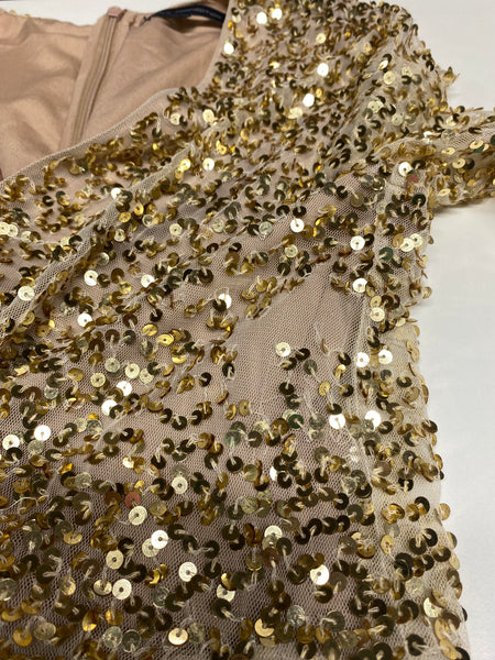 French Connection Emille Sparkle Short Gold Dress UK 12