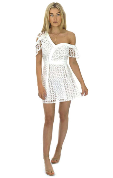 One Shoulder White Lace Dress