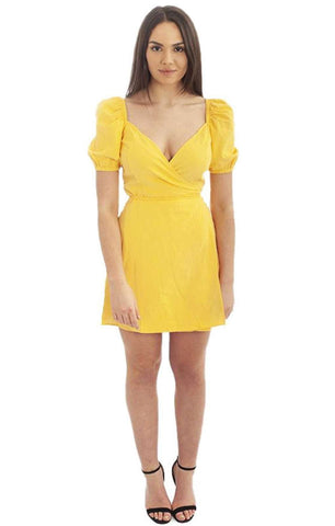 Seven Wonders Yellow Off The Shoulder Wrap Dress