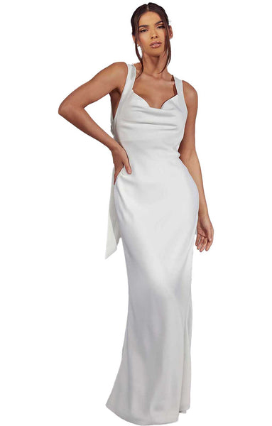 Misspap White Morgan Premium Cowl Draped Maxi Dress