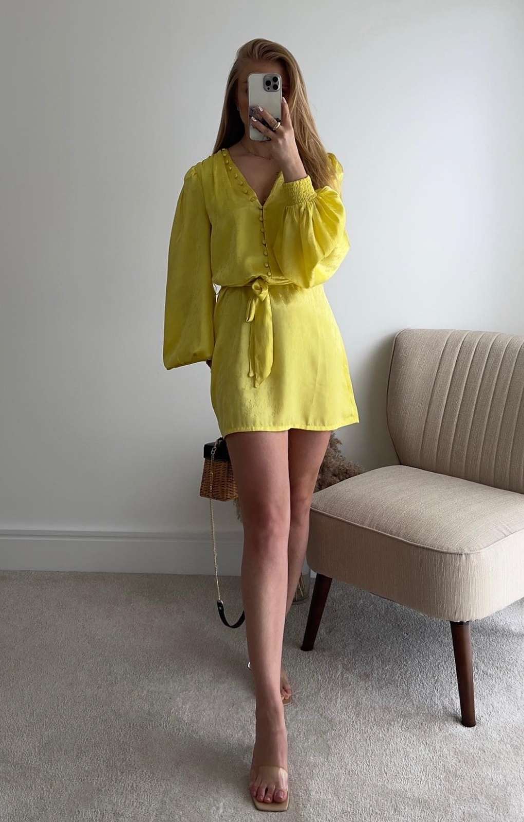 Samsara Yellow Jasmine Short Shirt Recycled Jacquard Dress