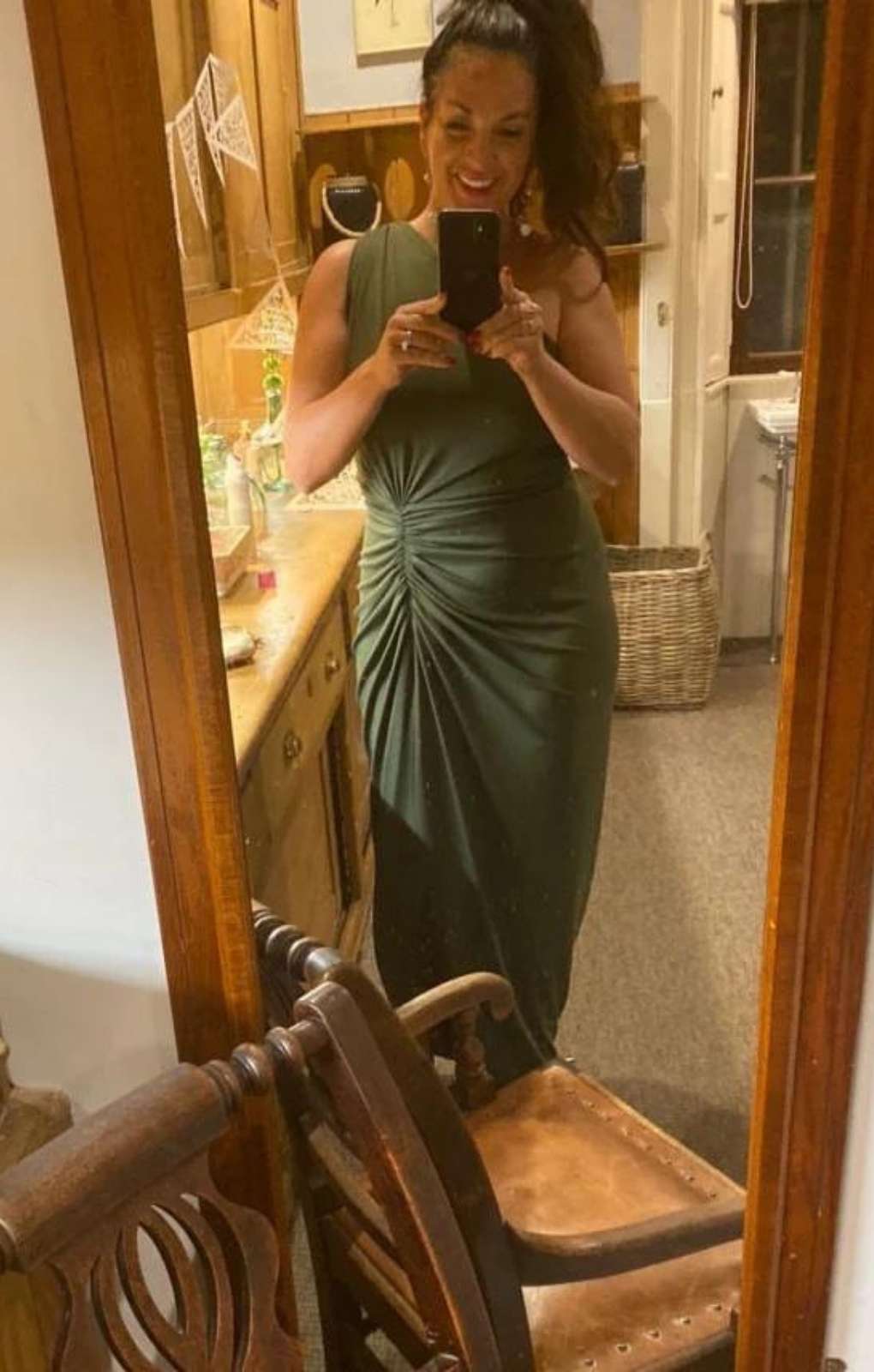 Gorgeous Couture Green One Shouldered Maxi Dress
