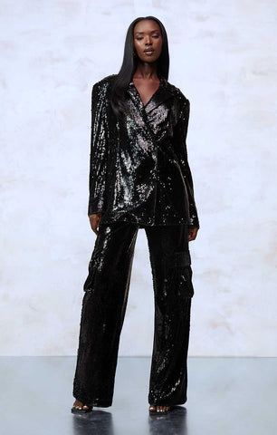 Black Sequin Blazer & Wide Leg Co-Ord