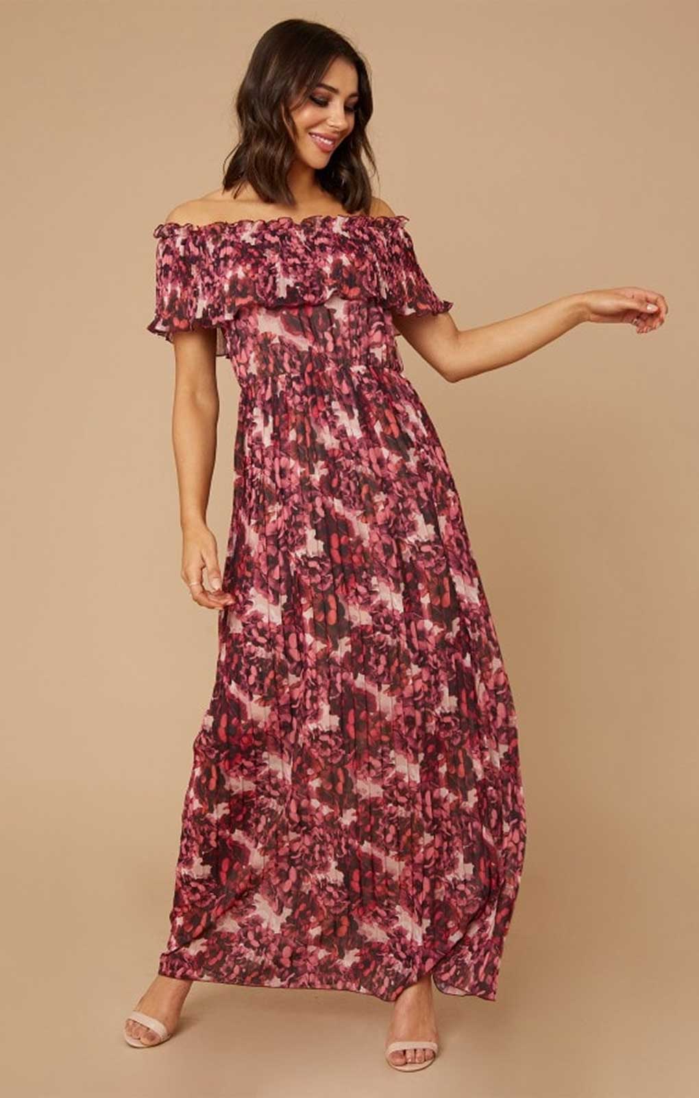 Karter Pink Blossom Floral-Print Bardot Maxi Dress