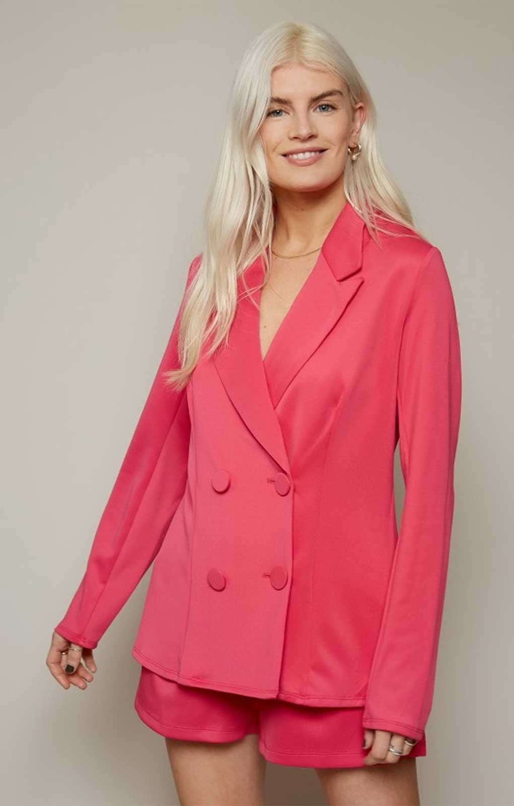 Little Mistress Hot Pink Double-Breasted Belted Blazer Co-Ord
