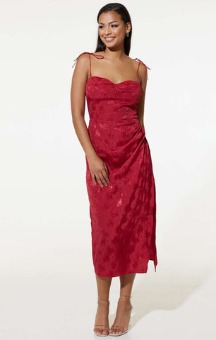 Samsara Elena Dress in Red Jacquard