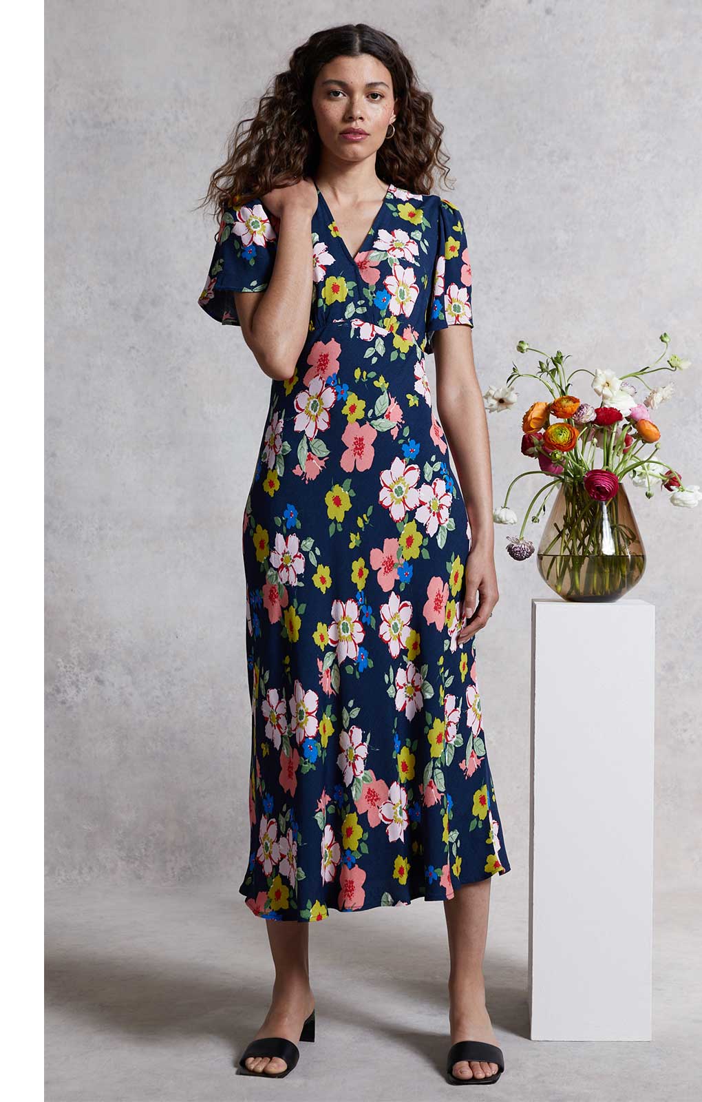 M&S X GHOST Floral Angel Sleeve Midi Dress UK 18