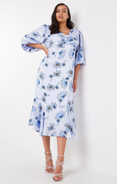 Simply Be Blue Print Satin Dress UK 24