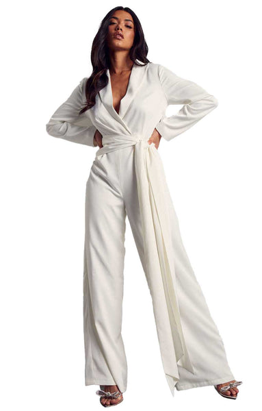 Misspap White Recycled Satin Wrap Detail Jumpsuit